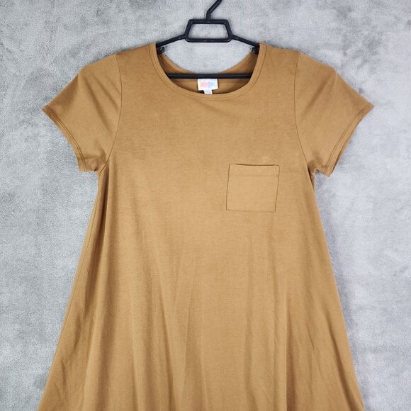 Womens Brown LuLaRoe High-Low Hem Shirt Dress Short Sleeve Crew Neck Size L - Picture 4 of 11